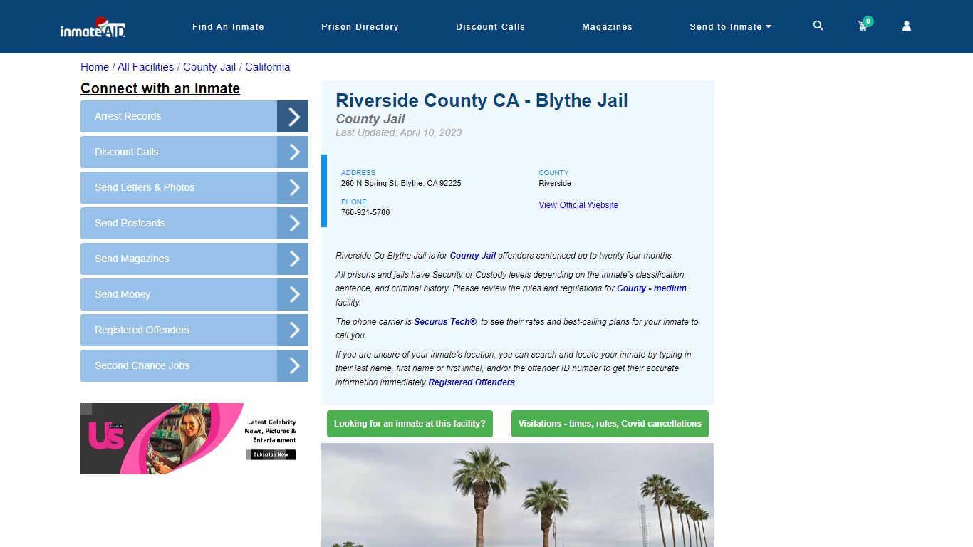 Riverside County CA - Blythe Jail - Inmate Locator - Blythe, CA